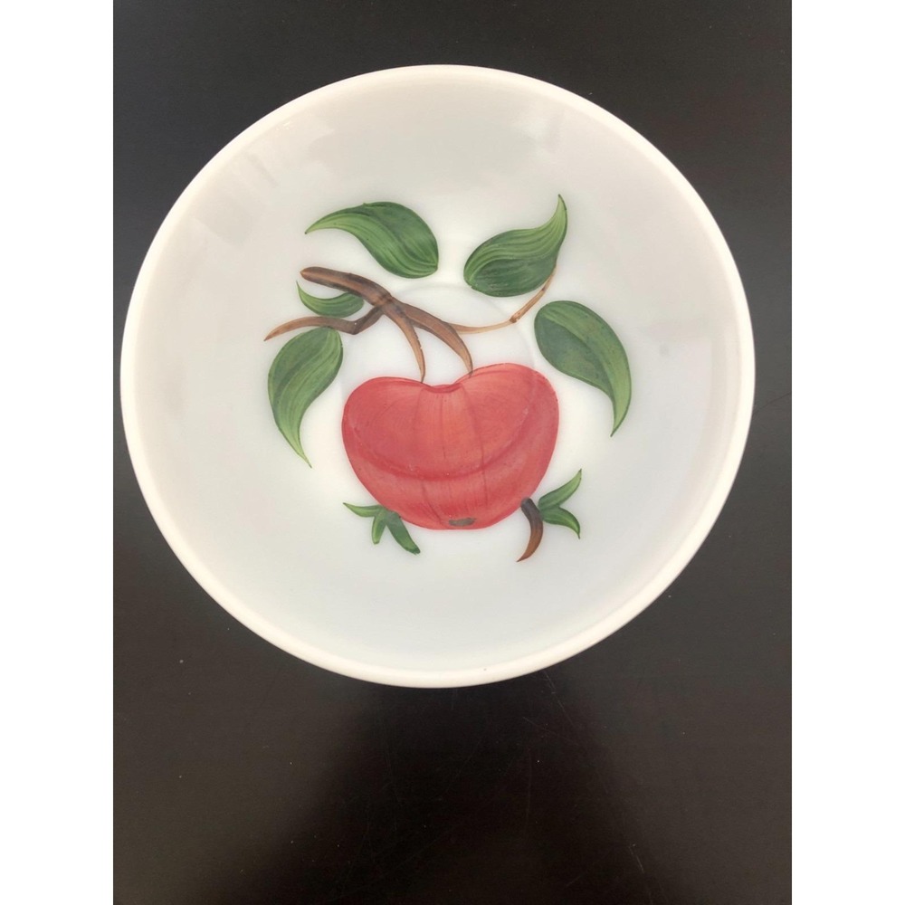 Vintage Hand-Painted Milk Glass Red Crabapple Saucer COLORFUL! GUC